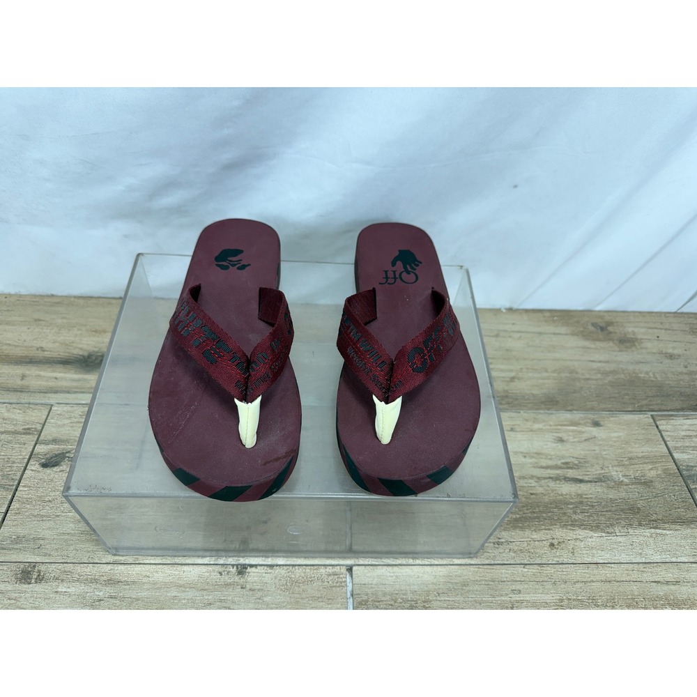 Off-White Industrial‎ Logo Platform Flip Flops Burgundy Maroon Sandals 4724
